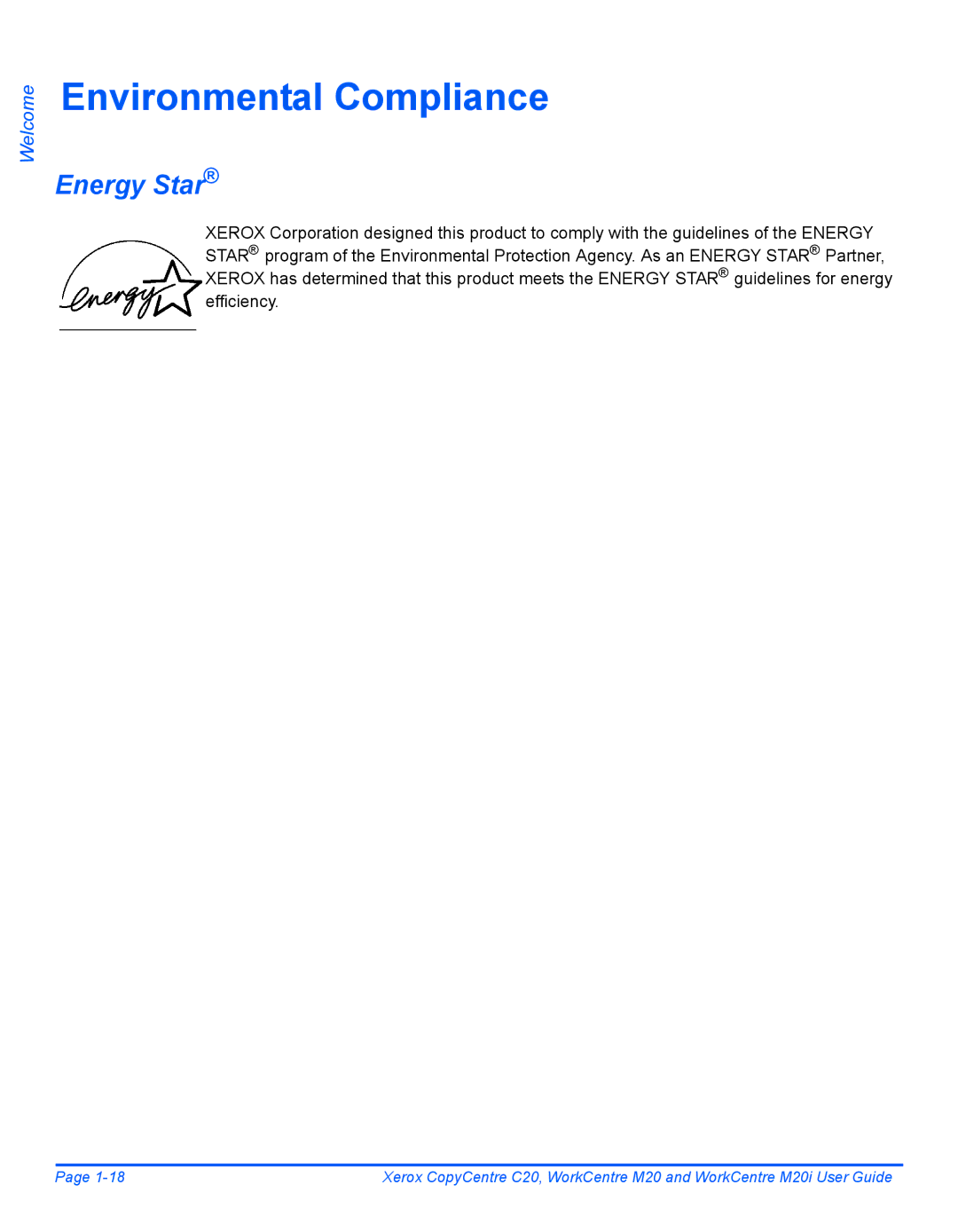 Xerox M20I manual Environmental Compliance, Energy Star 