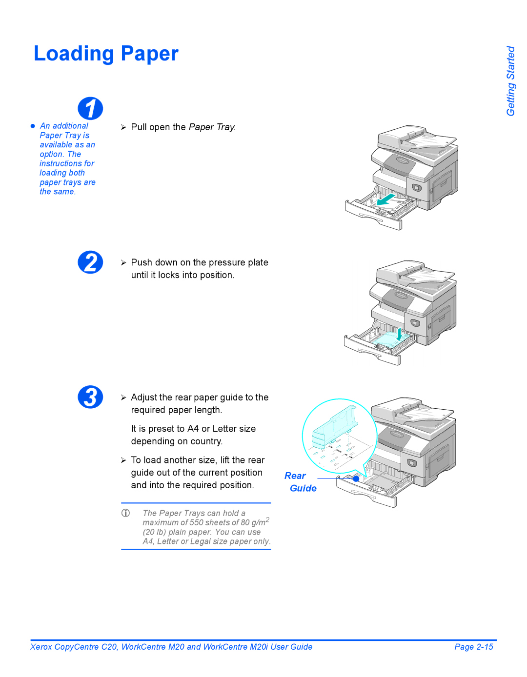 Xerox M20I manual Loading Paper, Rear, Guide 