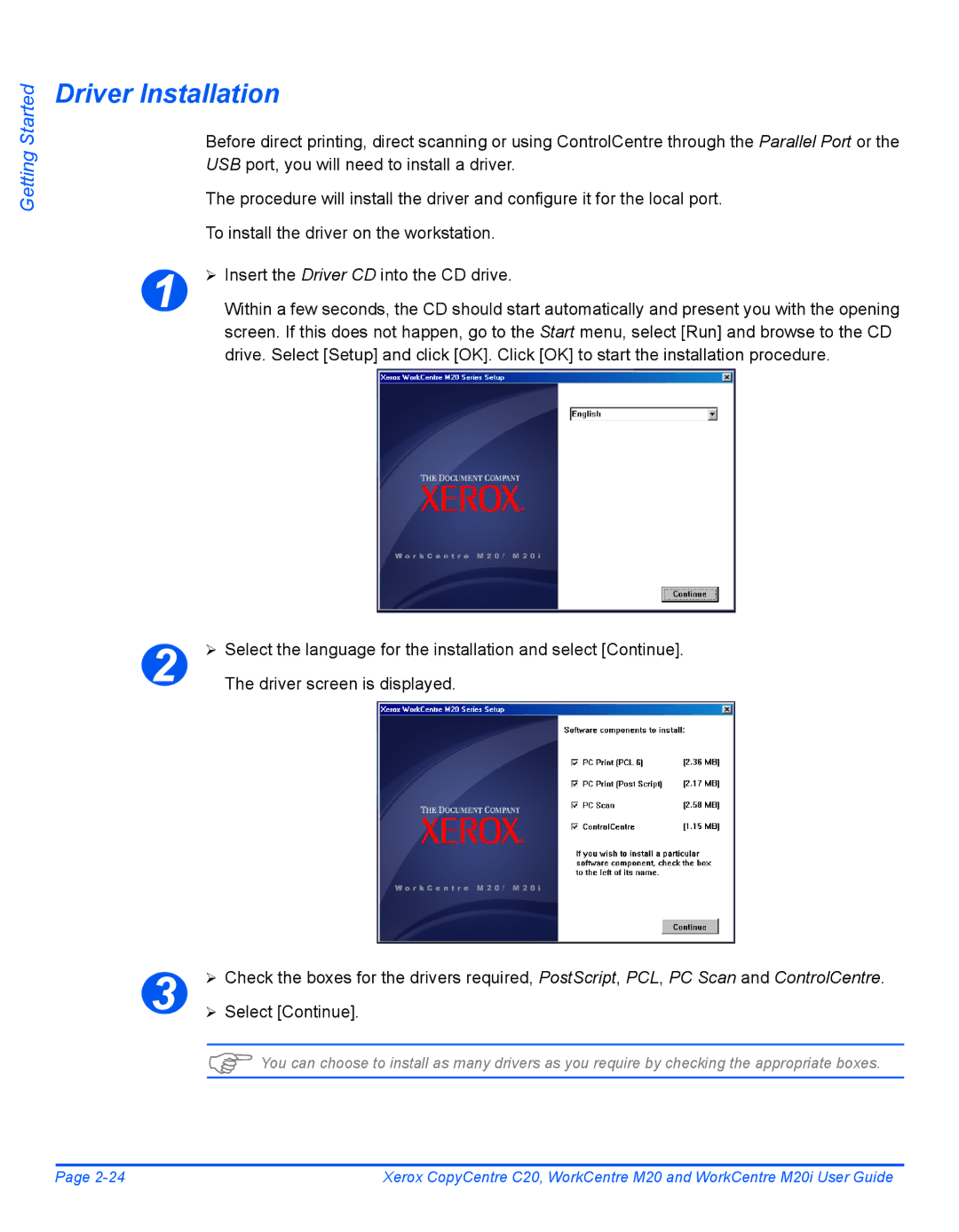 Xerox M20I manual Driver Installation 