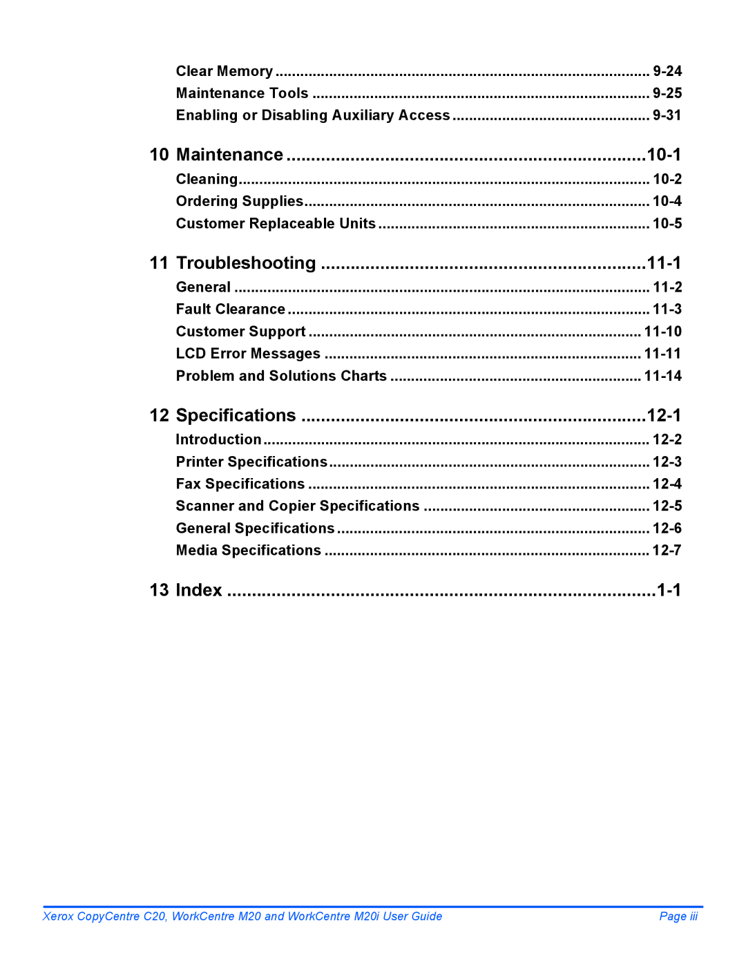 Xerox M20I manual Maintenance 10-1 