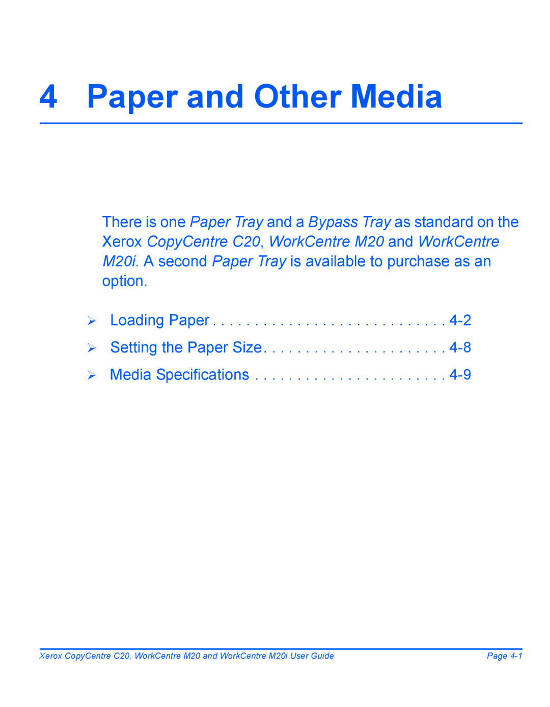 Xerox M20I manual Paper and Other Media 