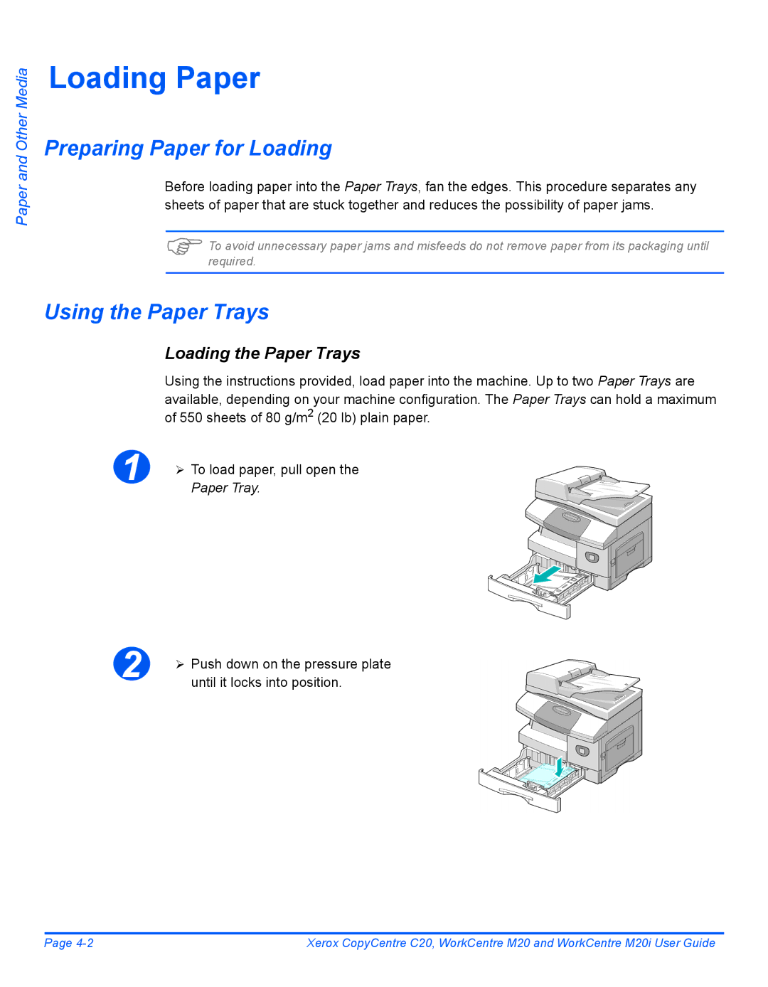 Xerox M20I manual Preparing Paper for Loading, Using the Paper Trays, Loading the Paper Trays 