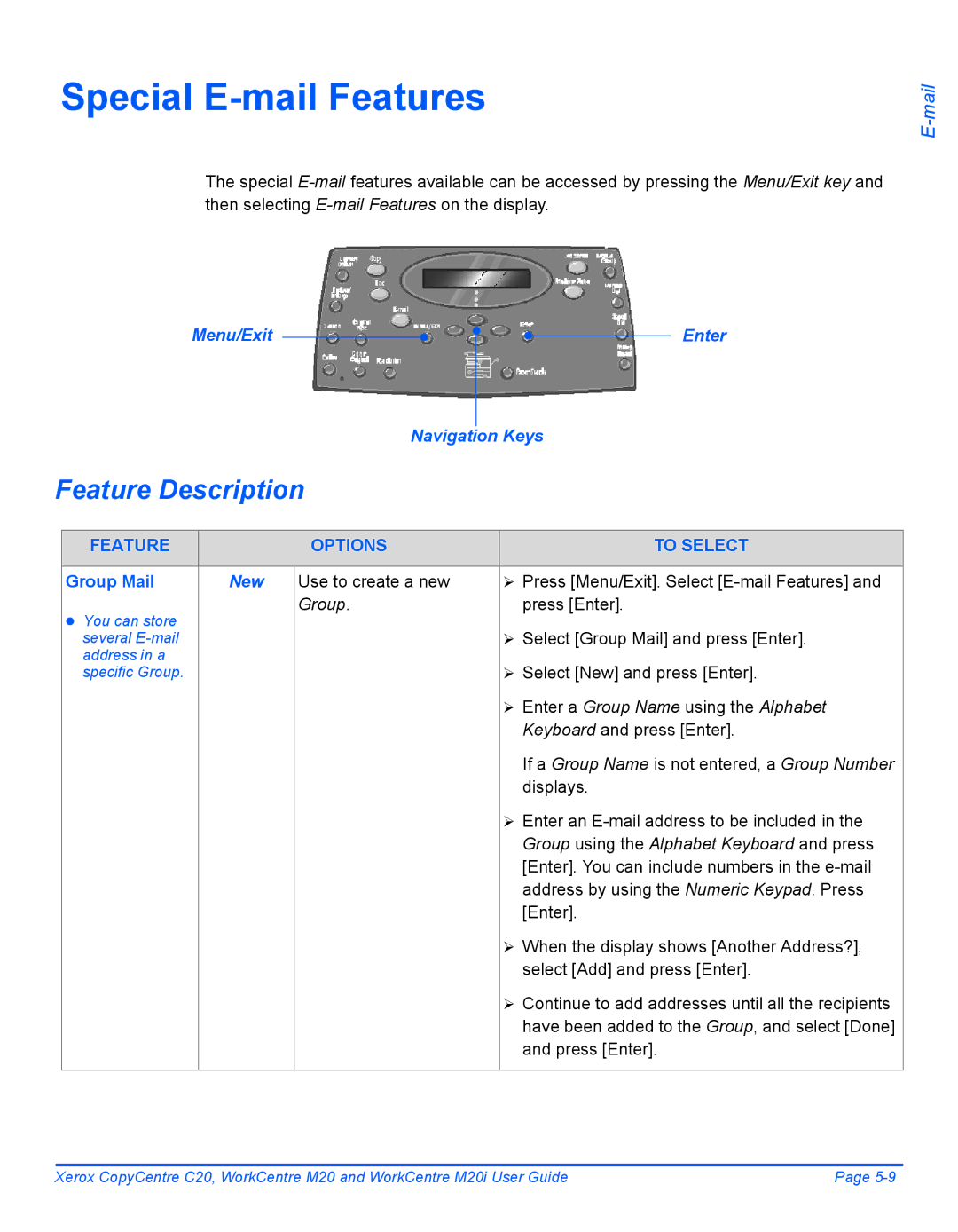 Xerox M20I manual Special E-mail Features, Group Mail, New 