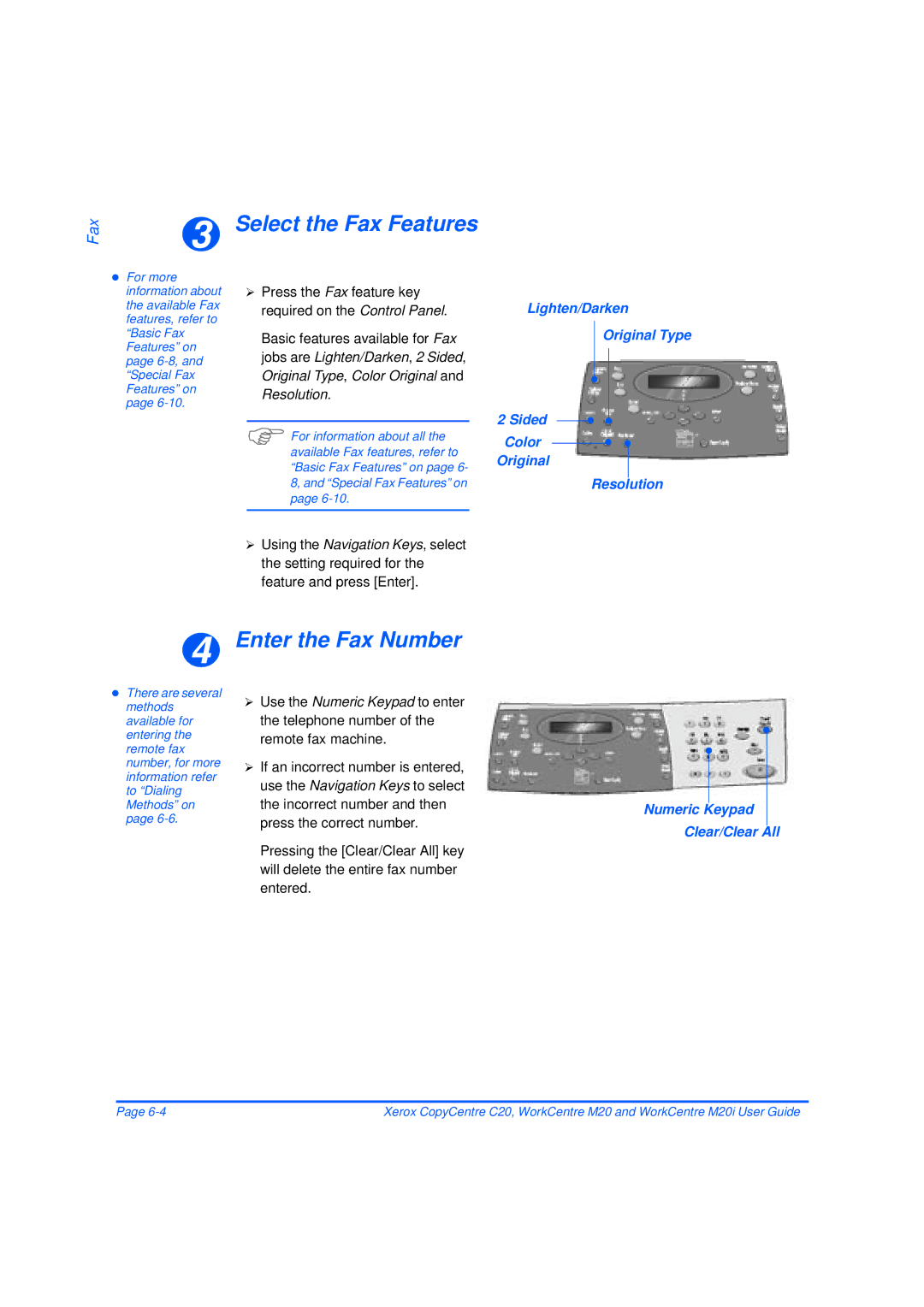 Xerox M20/M20i manual Enter the Fax Number, Lighten/Darken Original Type Sided Color Resolution 