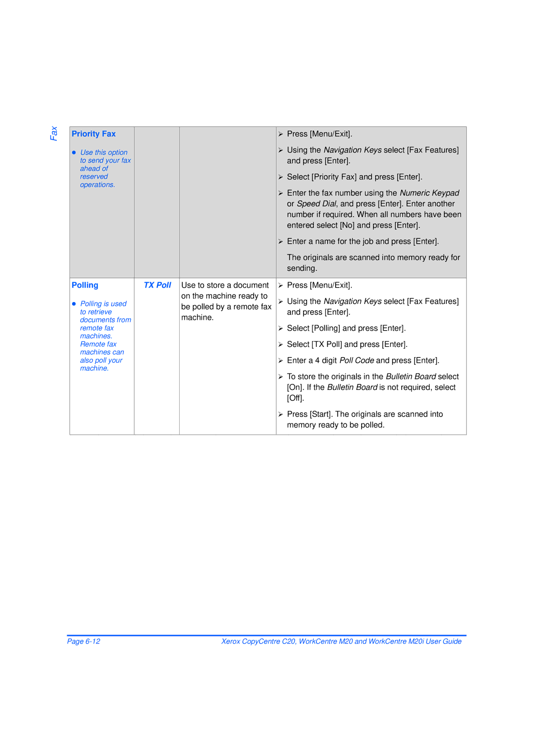 Xerox M20/M20i manual Priority Fax, Polling, TX Poll 