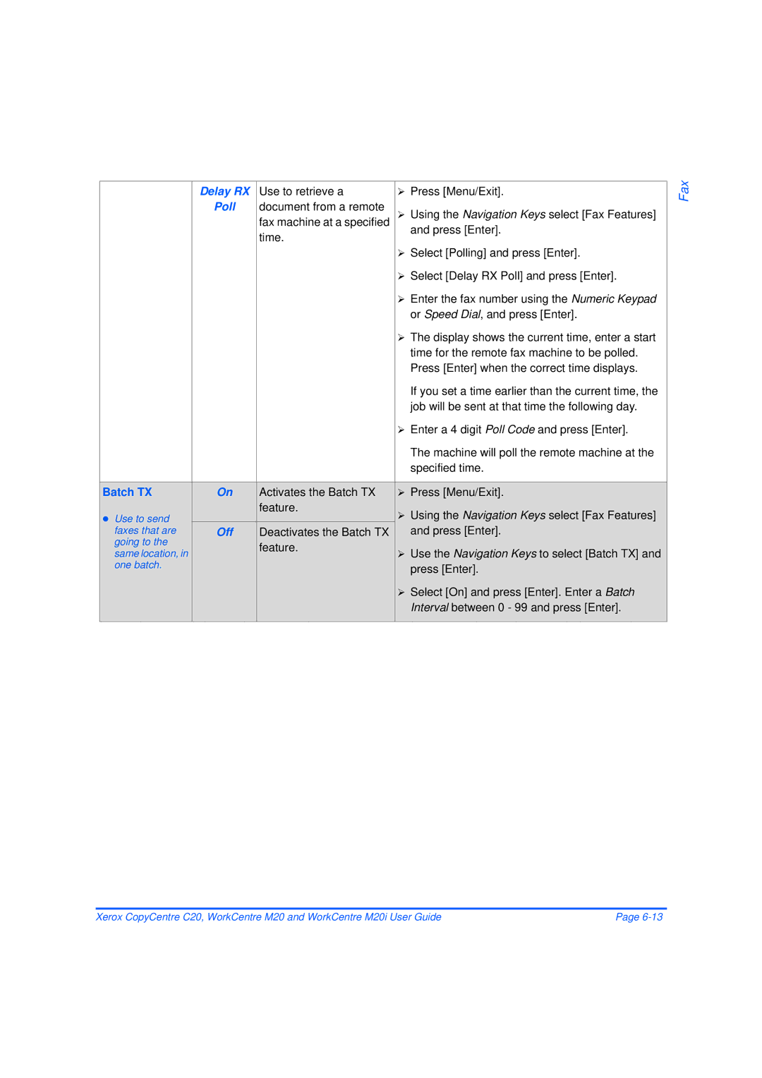 Xerox M20/M20i manual Poll, Batch TX 