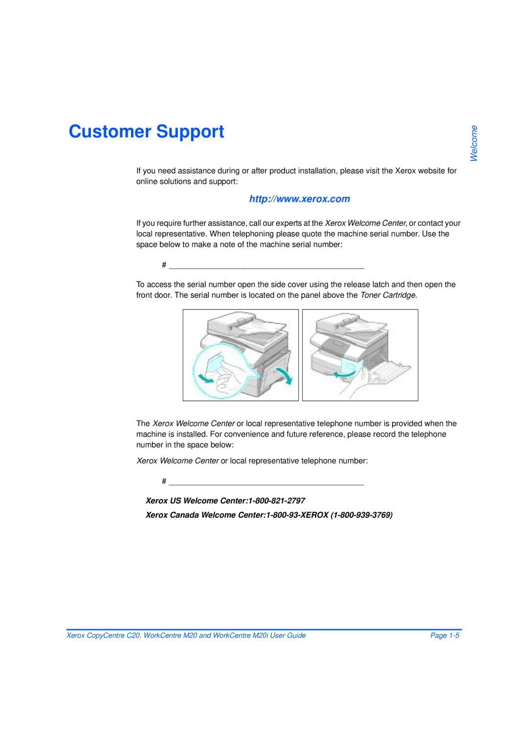 Xerox M20/M20i manual Customer Support 