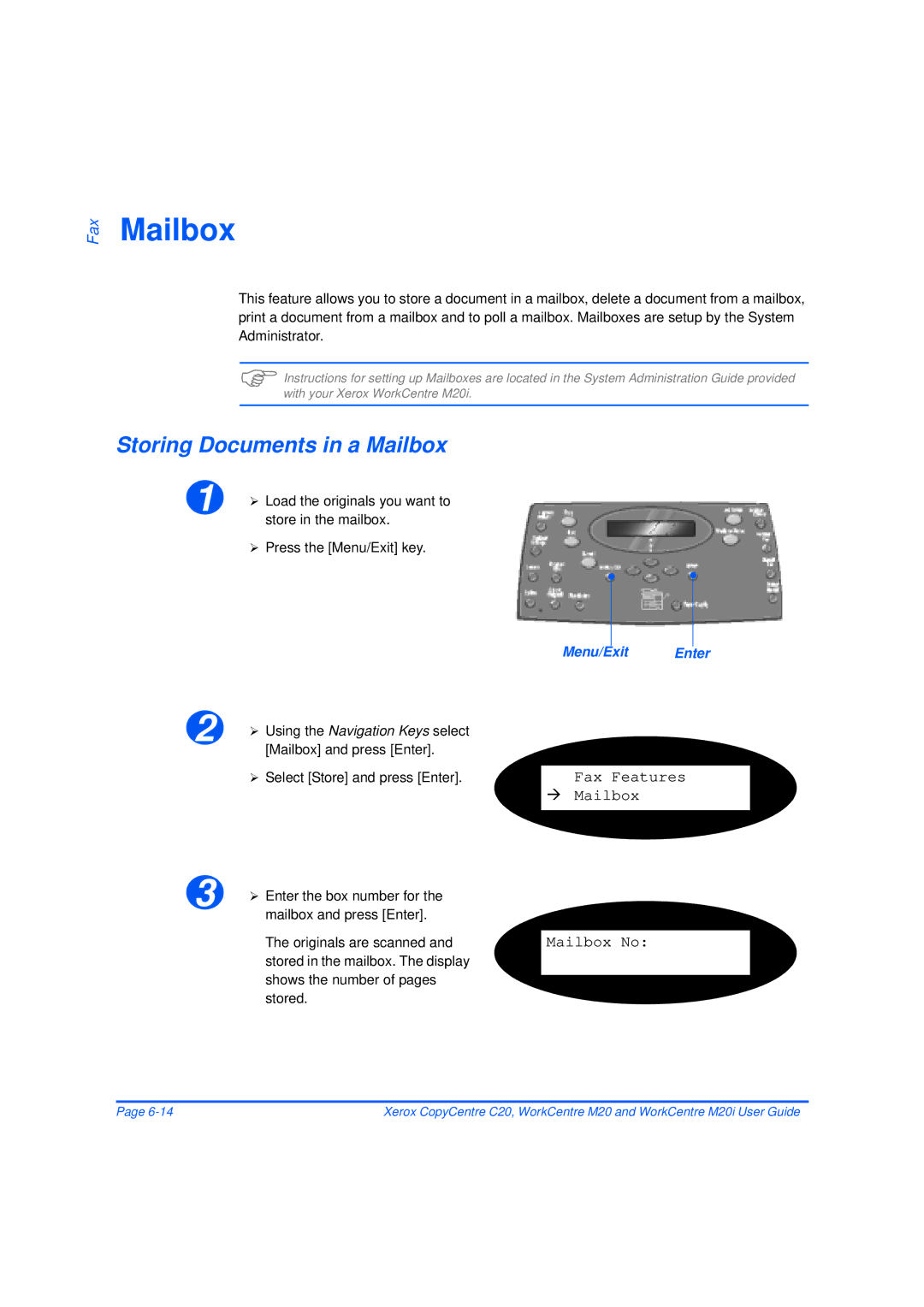 Xerox M20/M20i manual Storing Documents in a Mailbox 