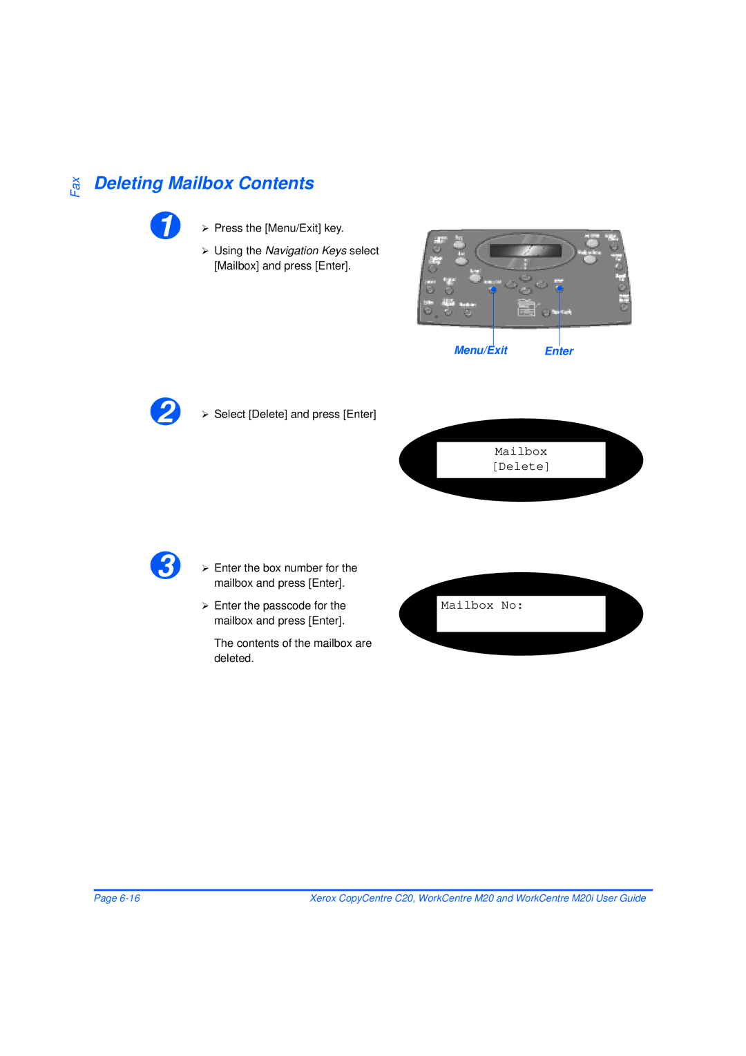 Xerox M20/M20i manual Deleting Mailbox Contents 