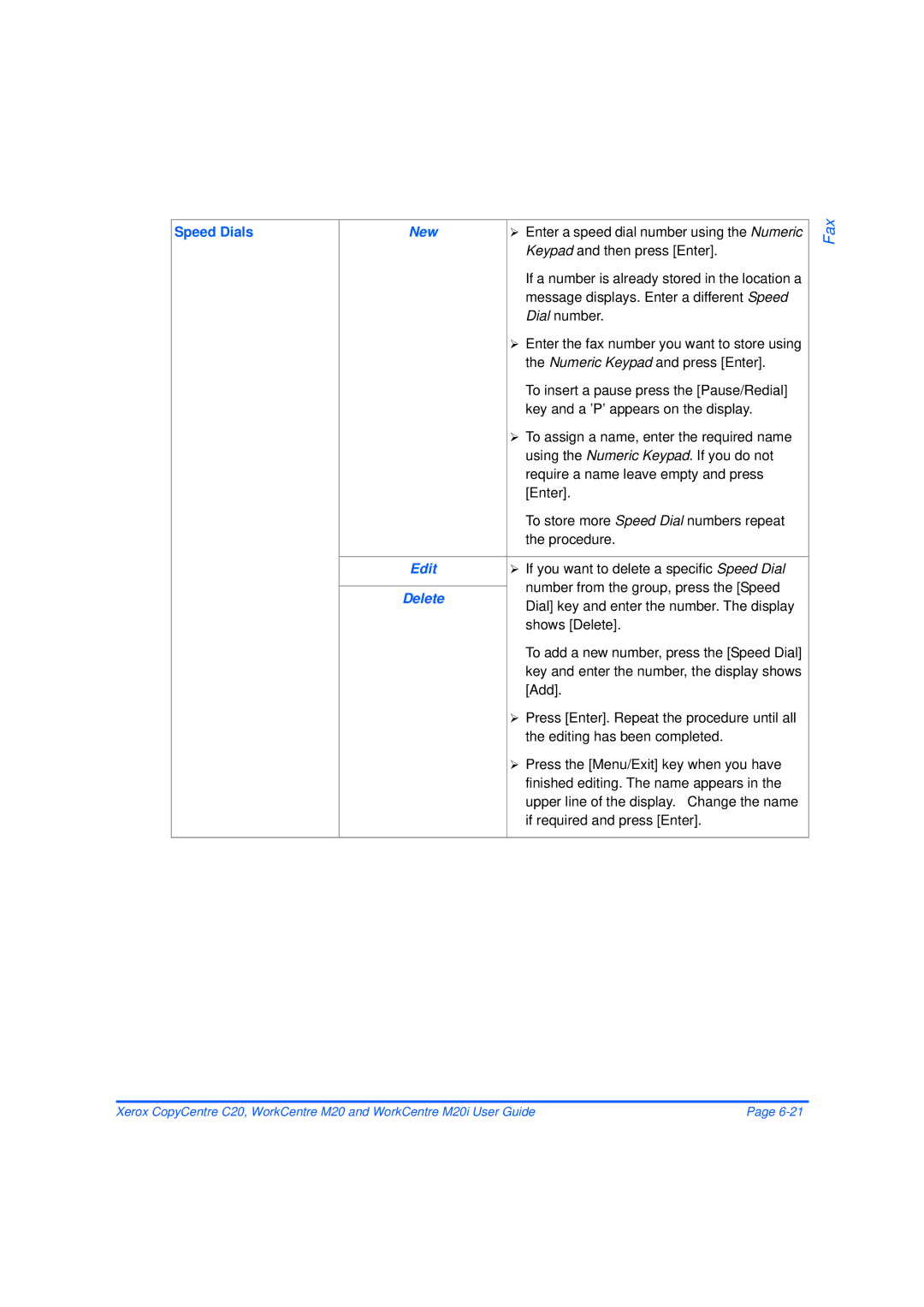 Xerox M20/M20i manual Speed Dials 