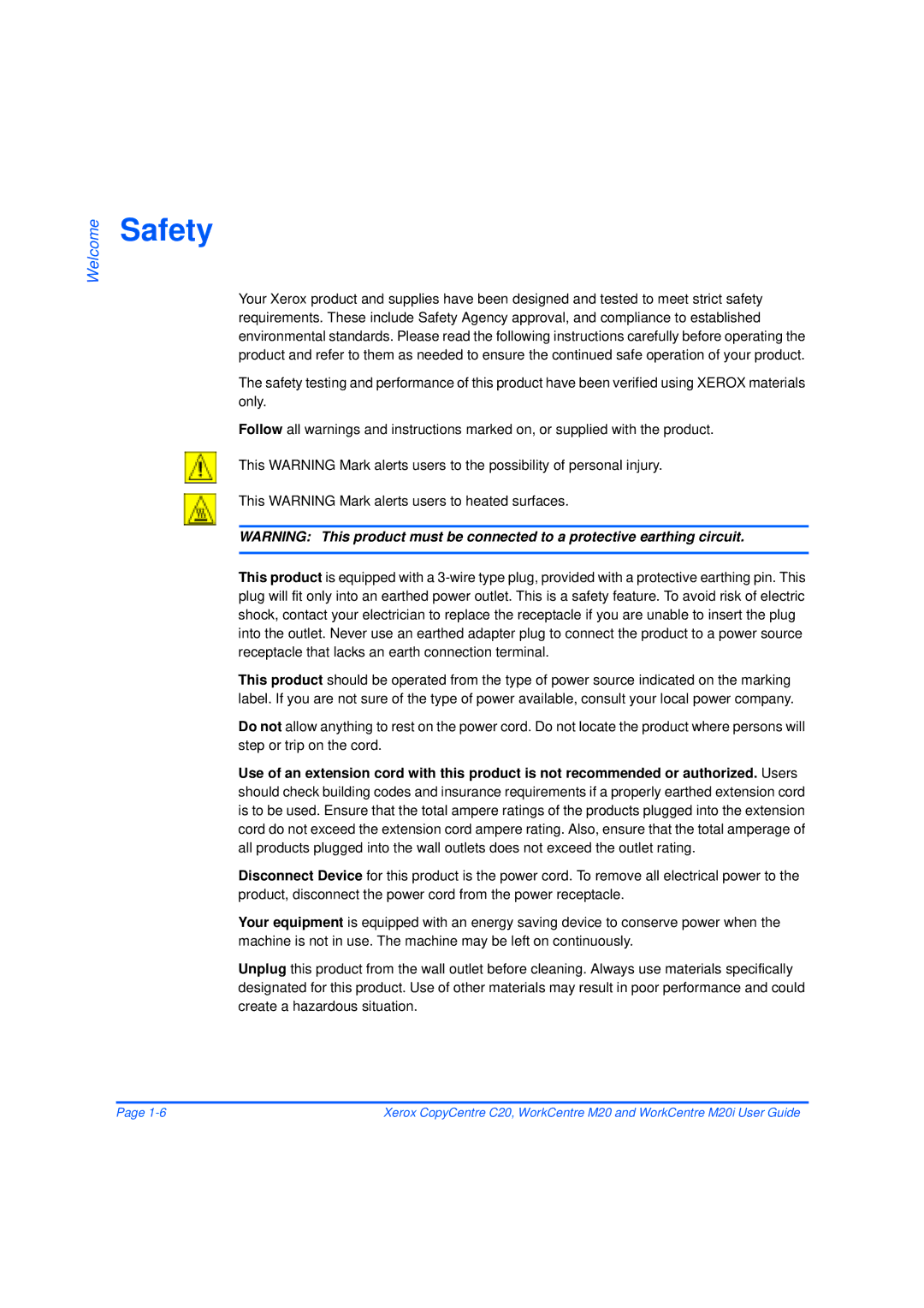 Xerox M20/M20i manual Safety 