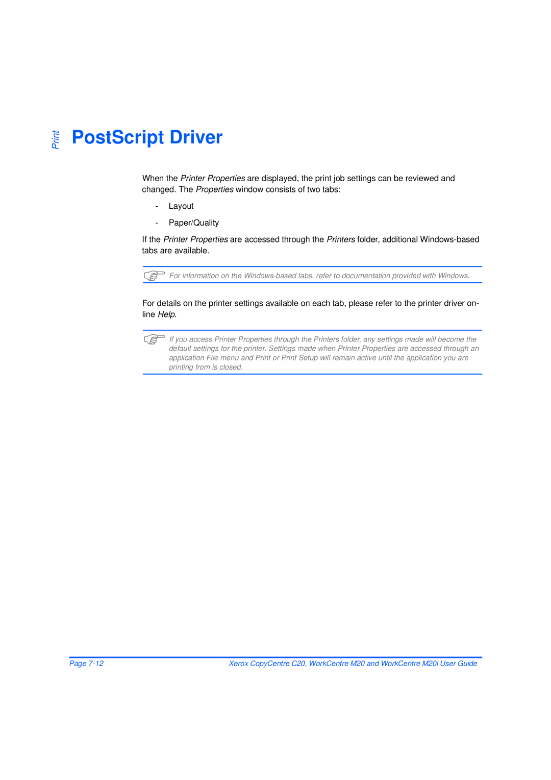 Xerox M20/M20i manual PostScript Driver 