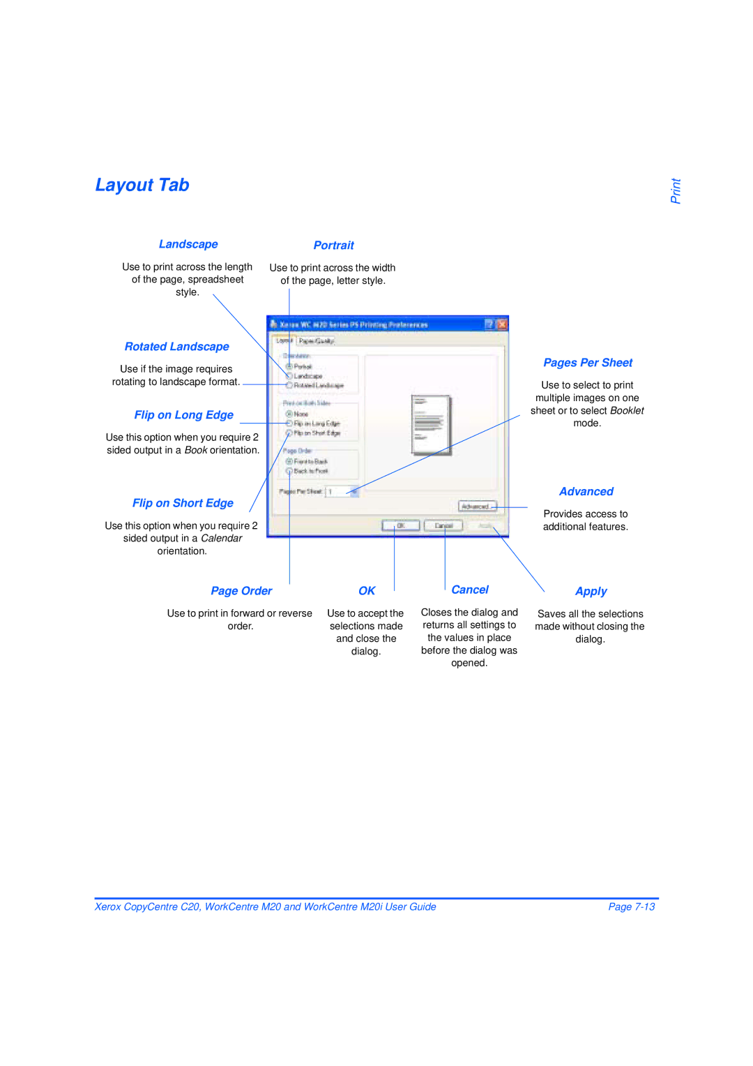 Xerox M20/M20i manual Rotated Landscape, Flip on Long Edge, Flip on Short Edge, Order, Pages Per Sheet, Advanced 