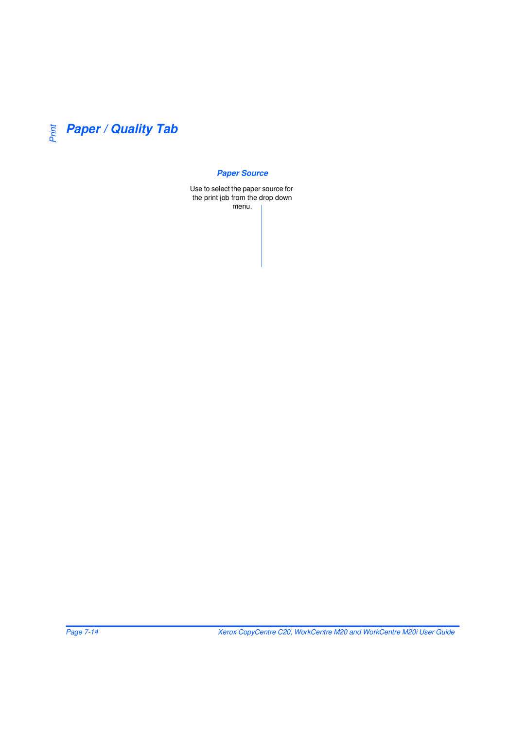 Xerox M20/M20i manual Paper / Quality Tab, Paper Source 