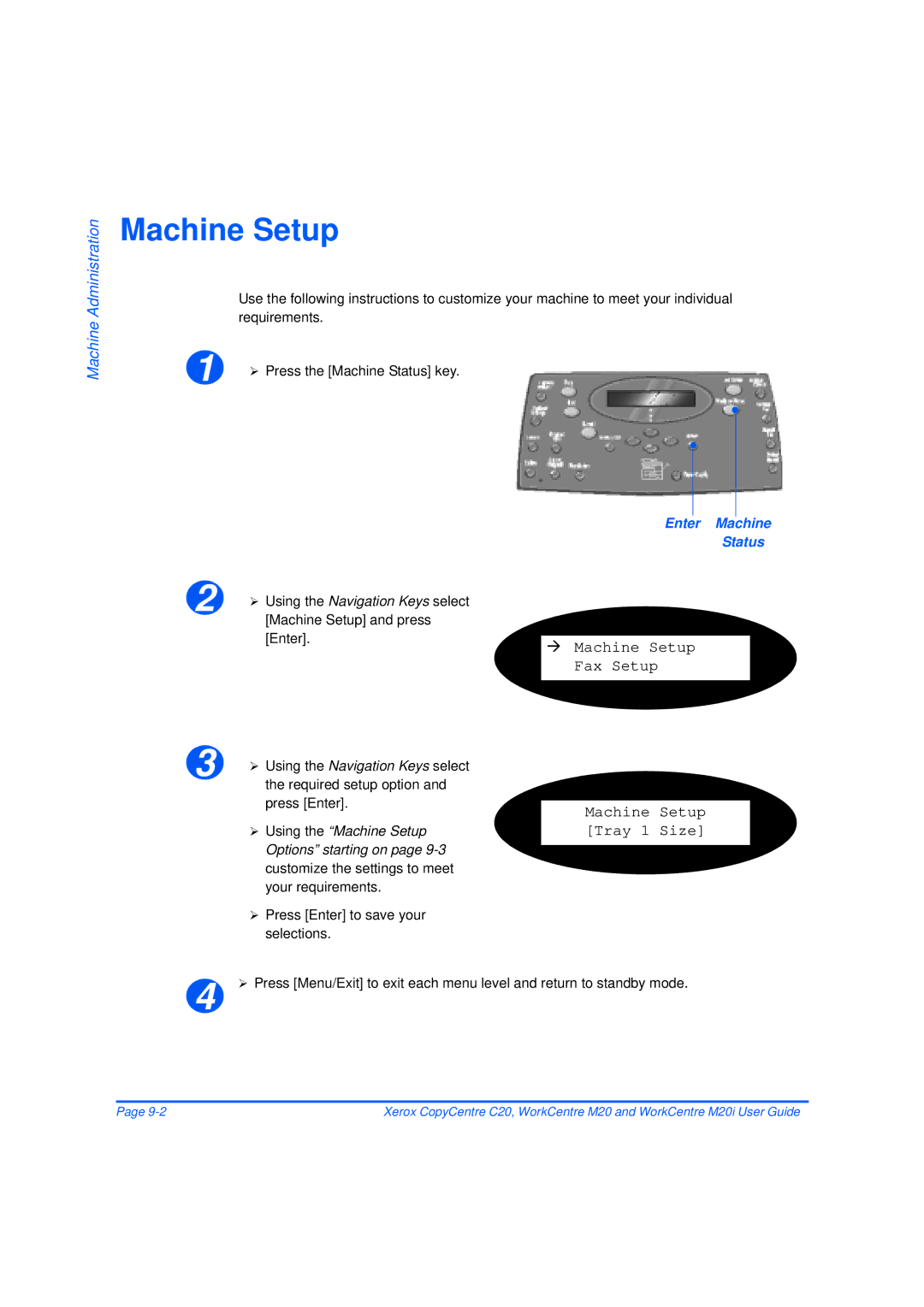 Xerox M20/M20i manual Using the Machine Setup, Options starting on 