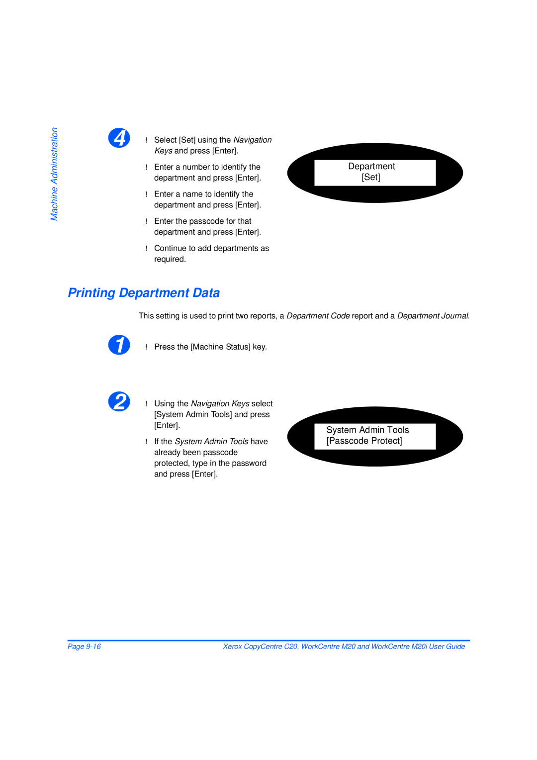 Xerox M20/M20i manual Printing Department Data, Keys and press Enter 