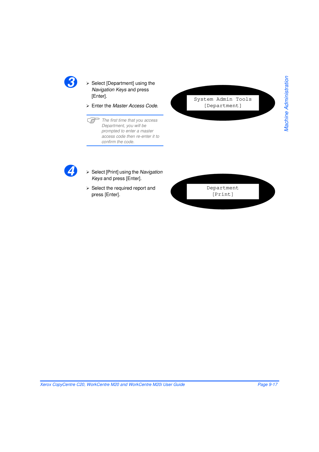 Xerox M20/M20i manual System Admin Tools Department Print, Select the required report and press Enter 