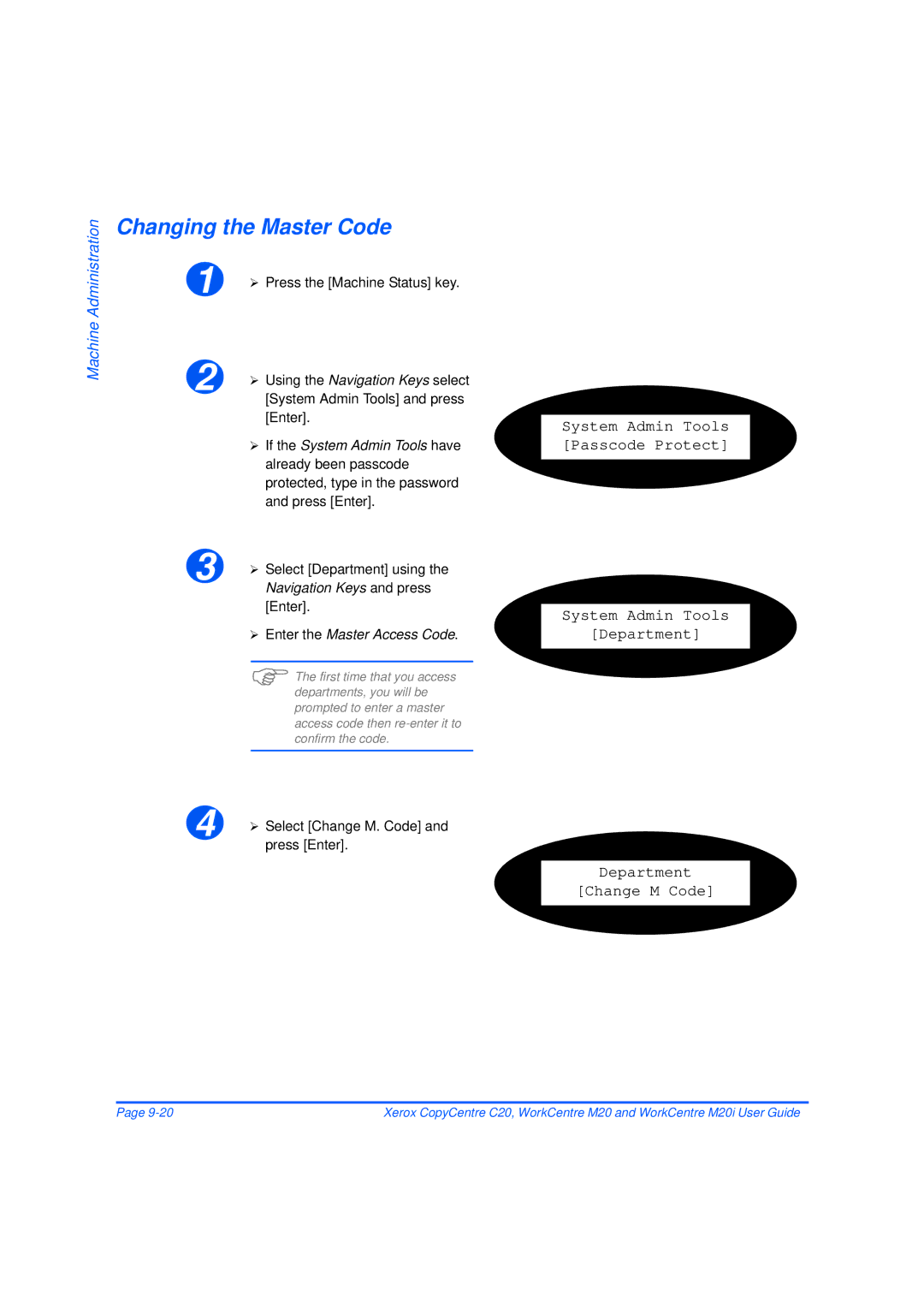 Xerox M20/M20i manual Changing the Master Code 