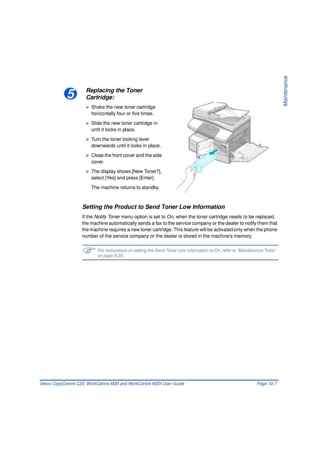 Xerox M20/M20i manual Setting the Product to Send Toner Low Information 