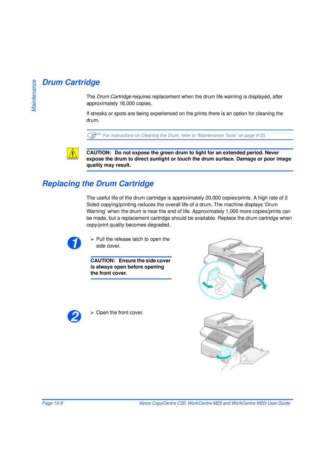 Xerox M20/M20i manual Replacing the Drum Cartridge 