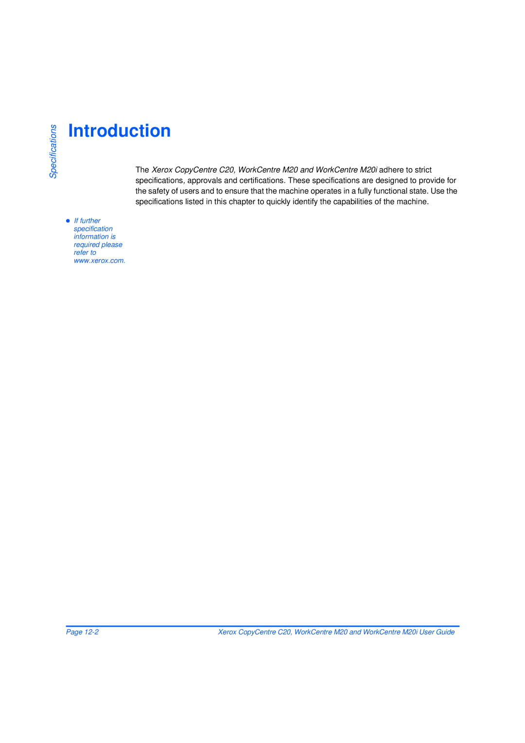 Xerox M20/M20i manual Specifications 