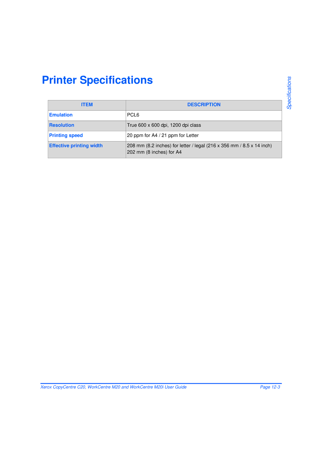 Xerox M20/M20i manual Printer Specifications, Emulation 