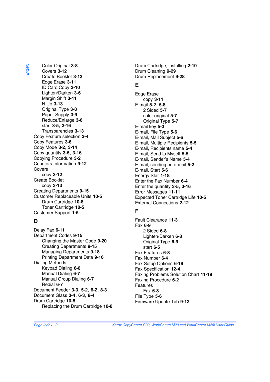 Xerox M20/M20i manual Index 