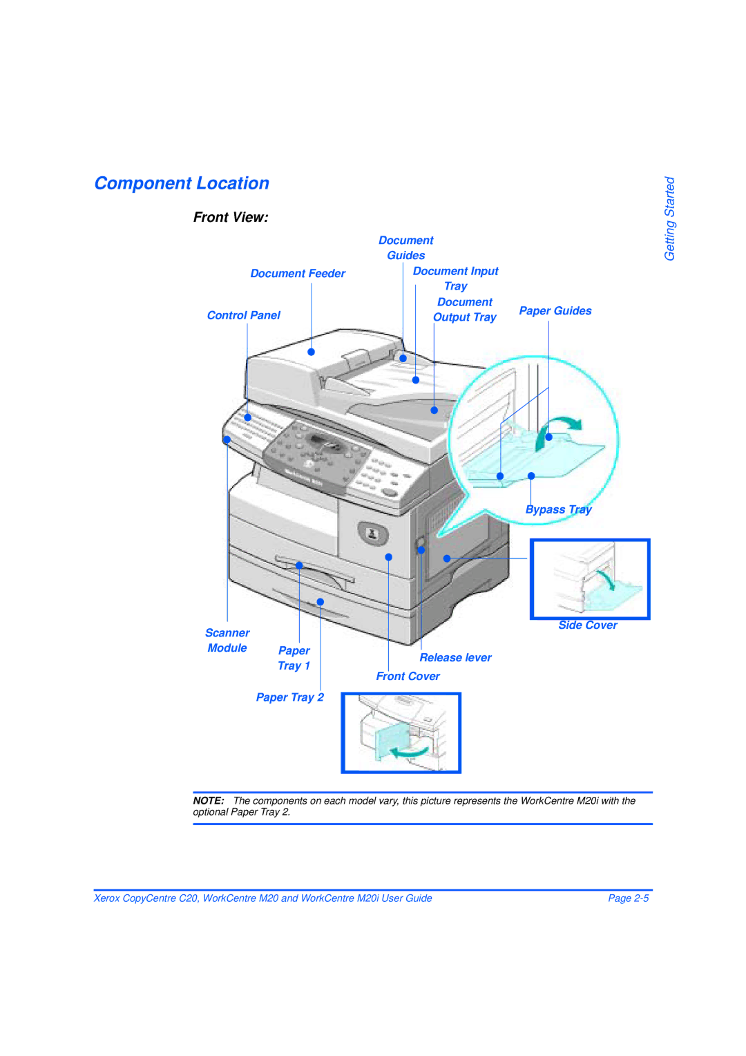 Xerox M20/M20i manual Component Location, Guides Document Feeder Document Input 