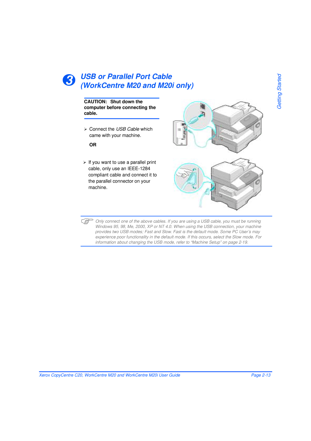 Xerox M20/M20i manual USB or Parallel Port Cable, WorkCentre M20 and M20i only 