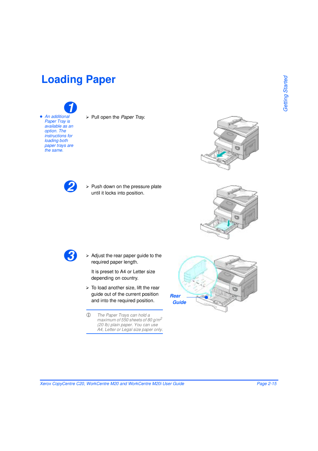 Xerox M20/M20i manual Loading Paper, Rear, Guide 