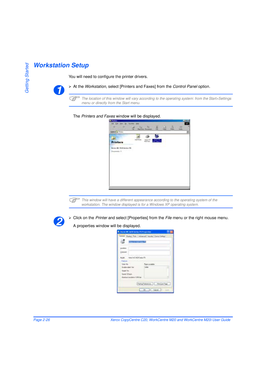 Xerox M20/M20i Workstation Setup, You will need to configure the printer drivers, Properties window will be displayed 