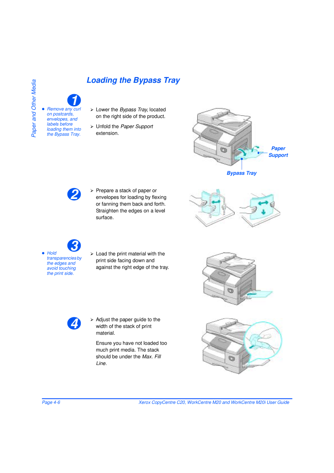 Xerox M20/M20i manual Unfold the Paper Support, Paper Support Bypass Tray 