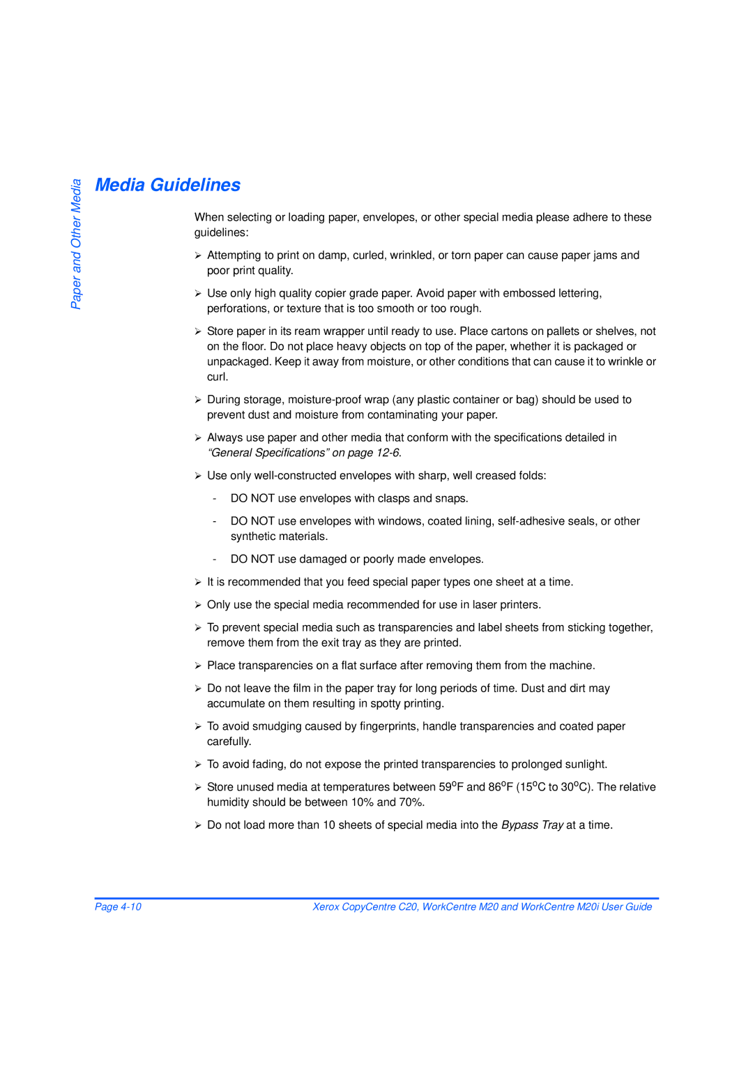 Xerox M20/M20i manual Media Guidelines 