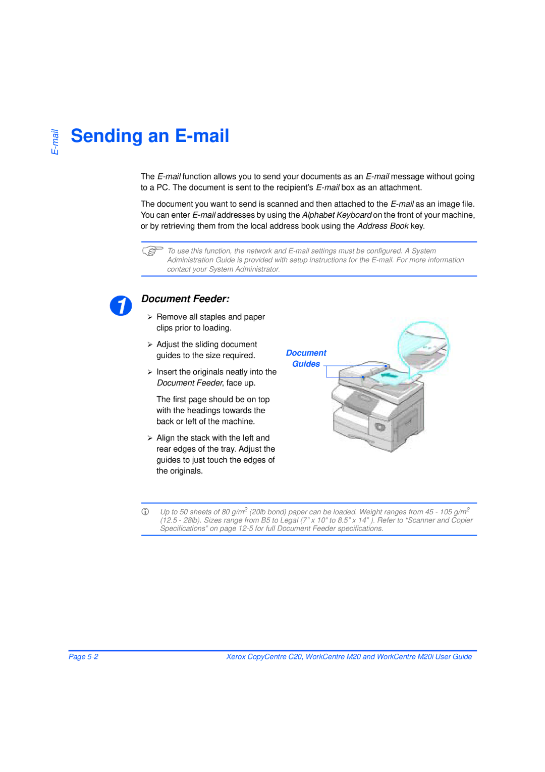 Xerox M20/M20i manual Sending an E-mail, Document Feeder 