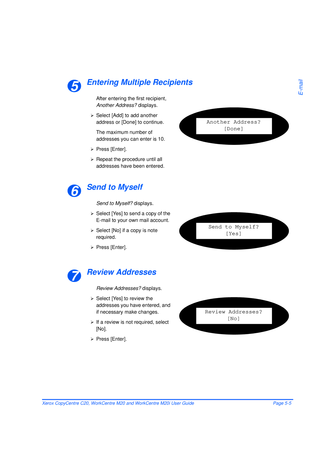 Xerox M20/M20i manual Entering Multiple Recipients, Send to Myself, Review Addresses 