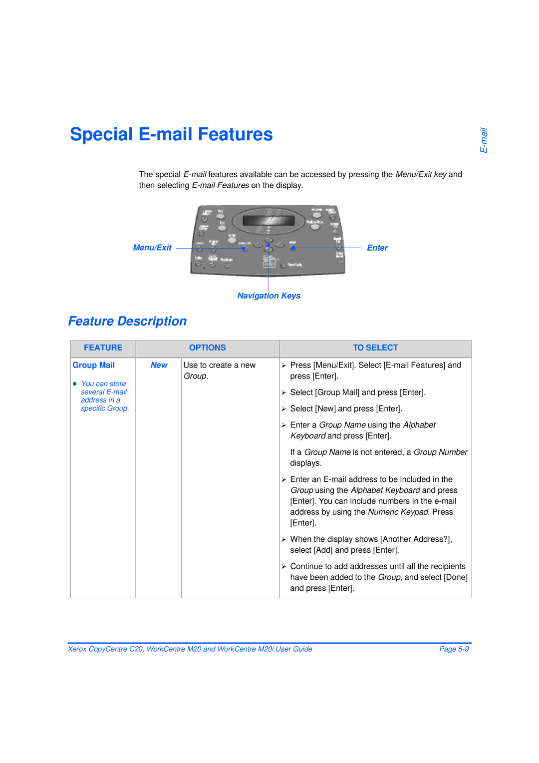 Xerox M20/M20i manual Special E-mail Features, Group Mail, New 