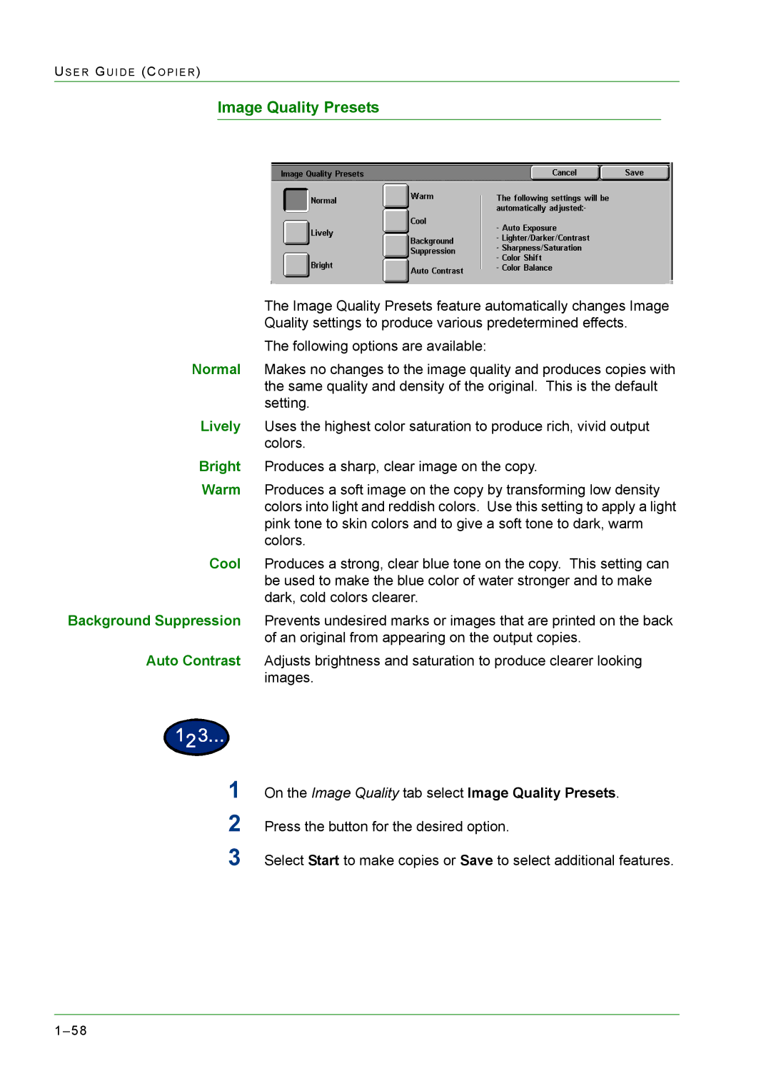 Xerox M24 manual On the Image Quality tab select Image Quality Presets 