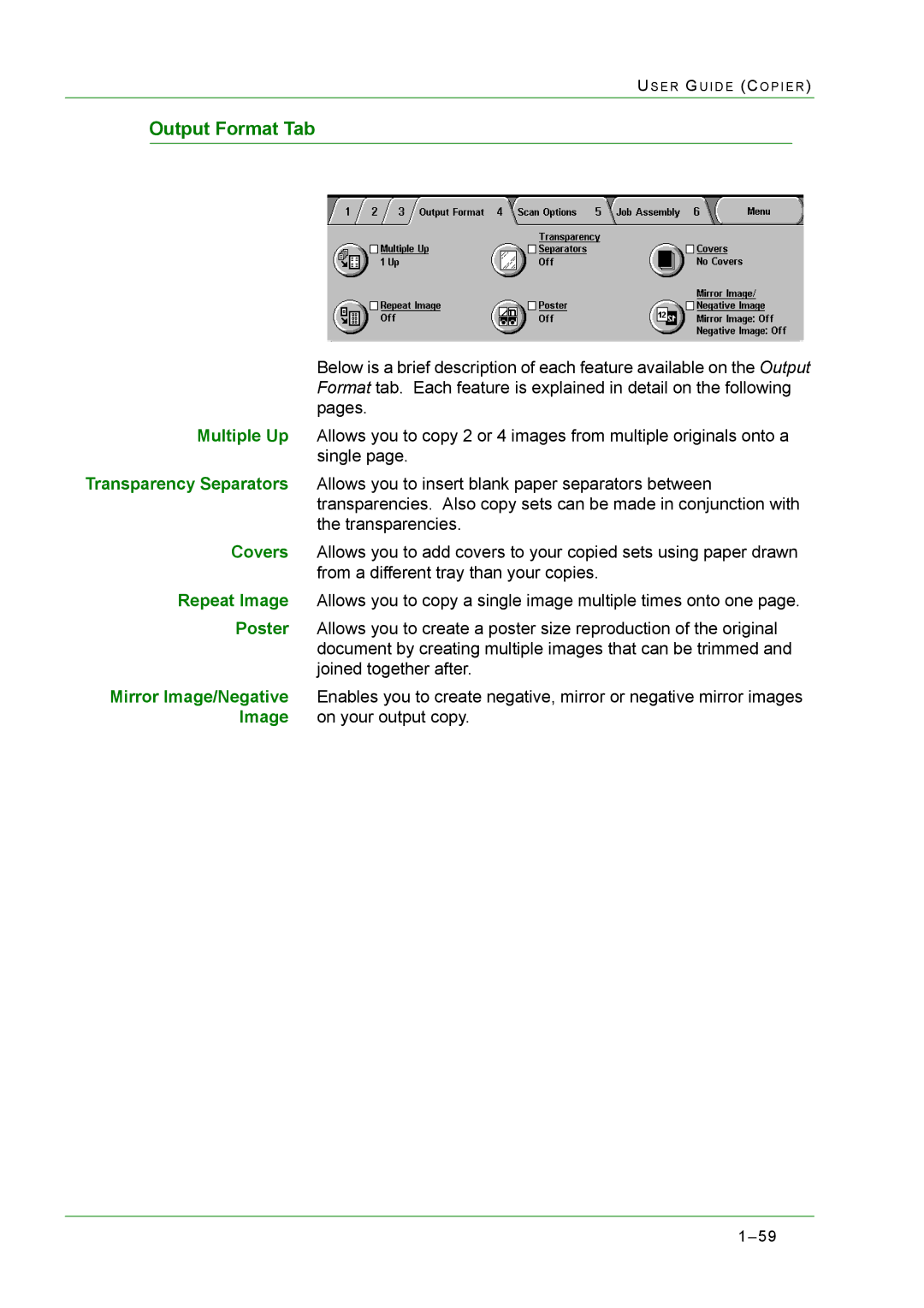 Xerox M24 manual Output Format Tab 