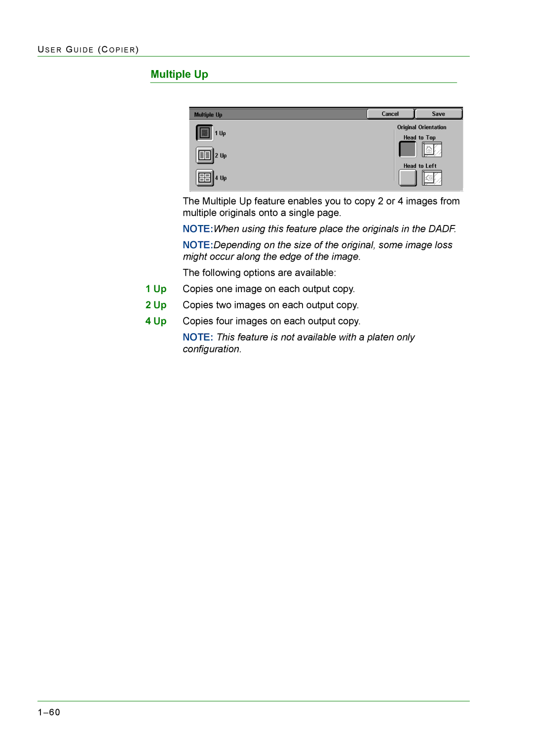 Xerox M24 manual Multiple Up 