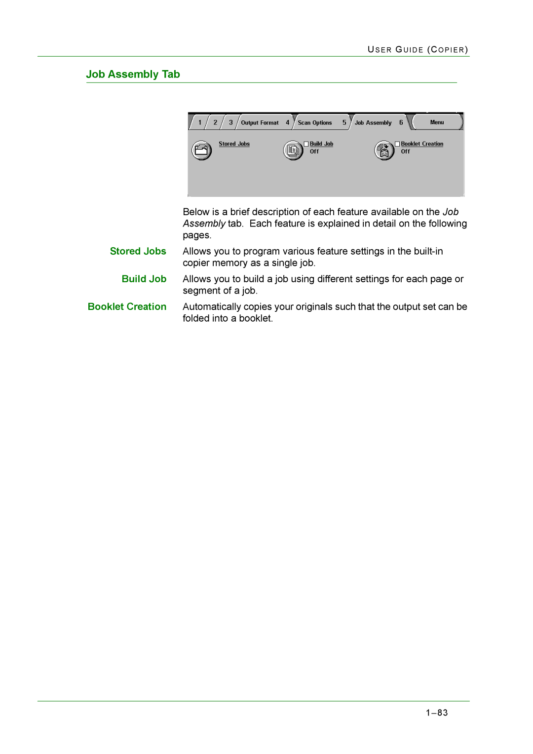 Xerox M24 manual Job Assembly Tab 