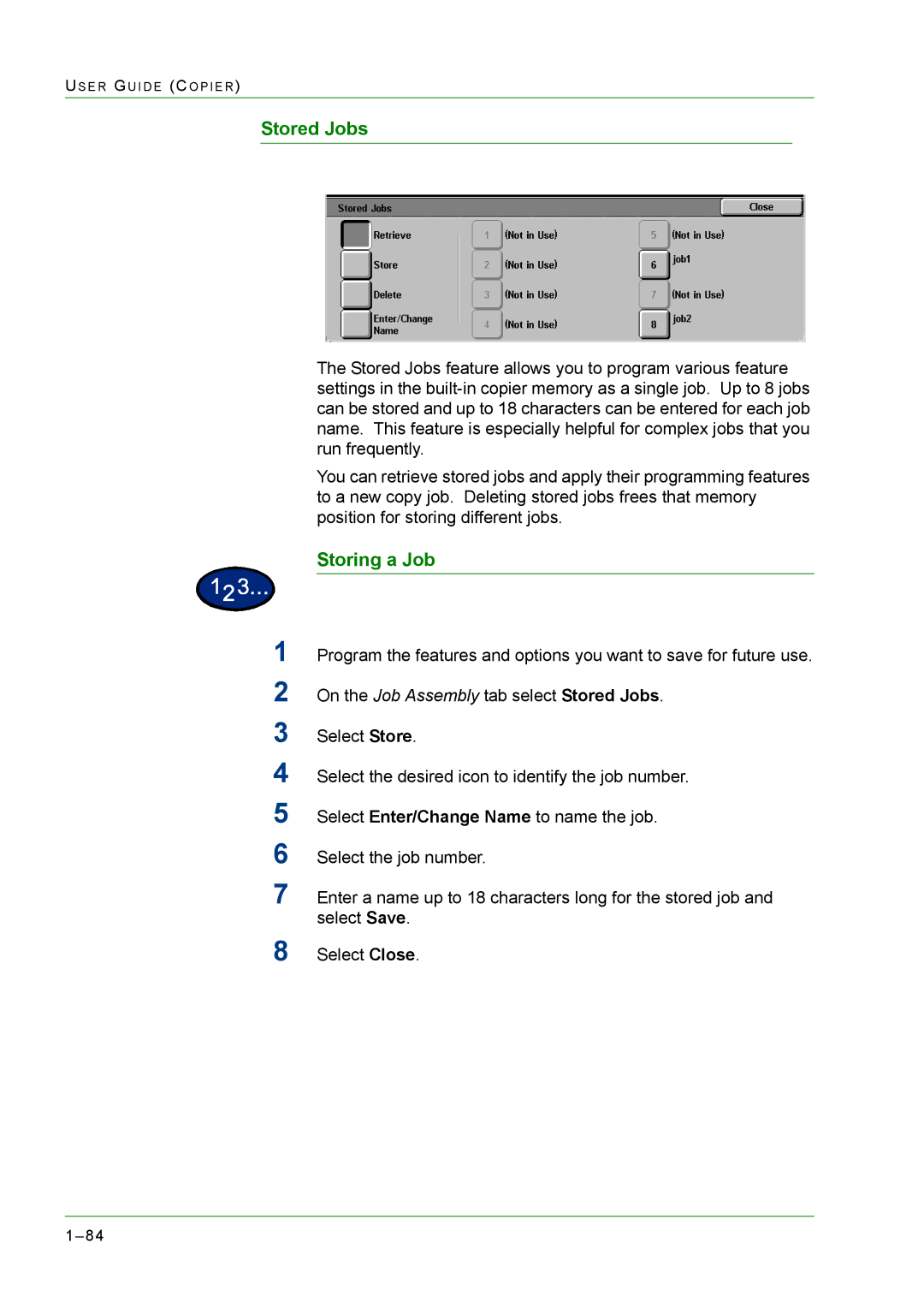 Xerox M24 manual Stored Jobs, Storing a Job 