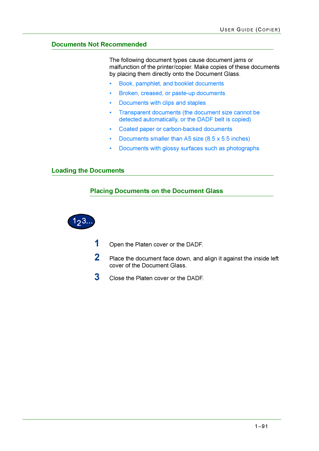 Xerox M24 manual Documents Not Recommended 