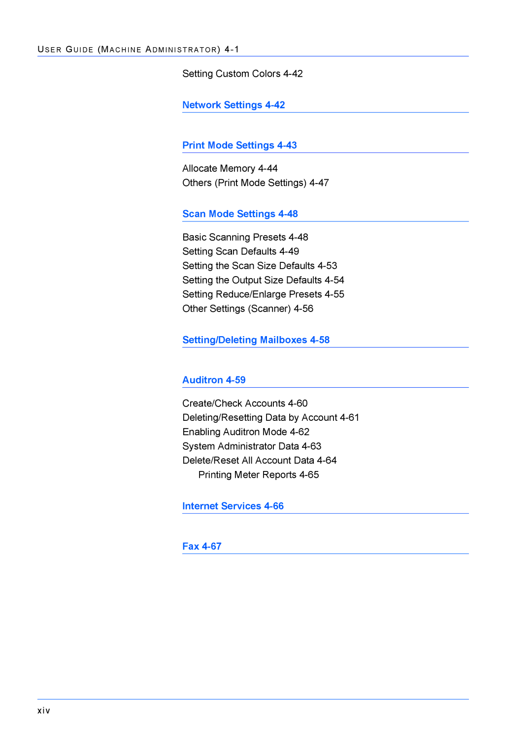 Xerox M24 manual Network Settings Print Mode Settings 