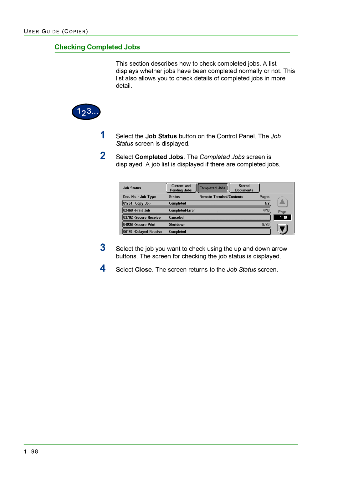 Xerox M24 manual Checking Completed Jobs 