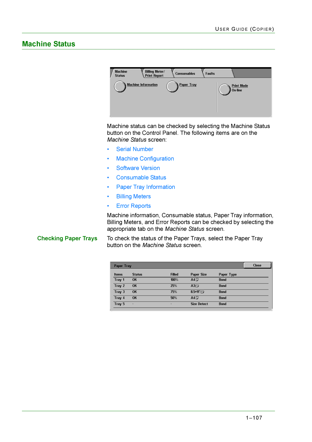 Xerox M24 manual Machine Status 