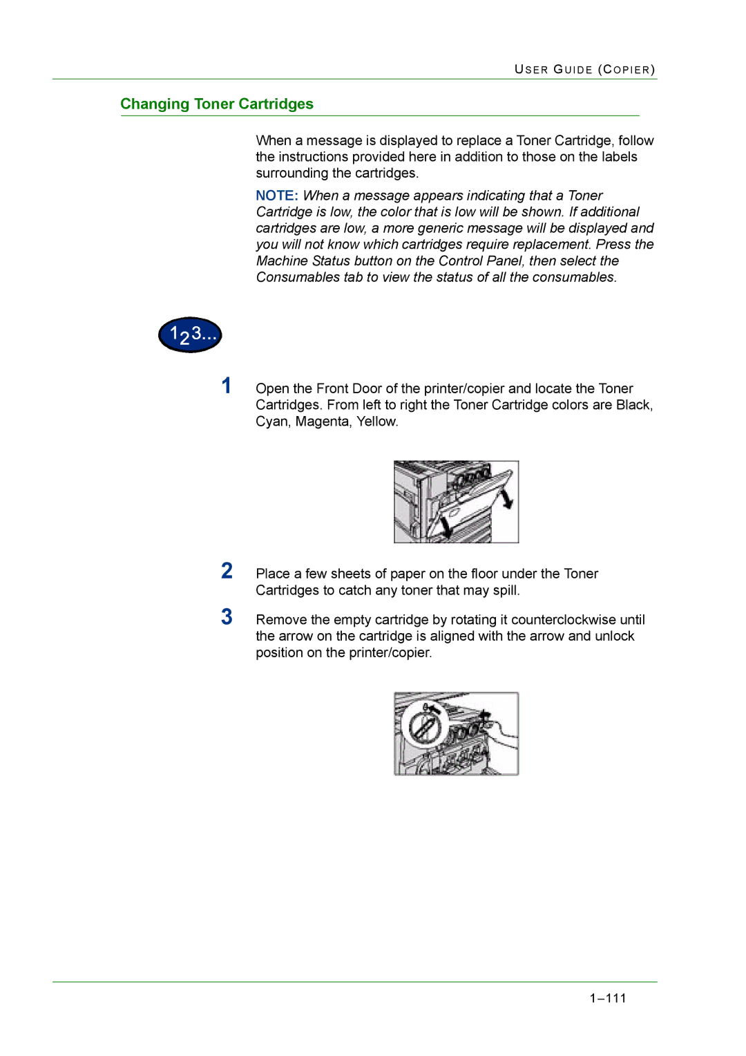 Xerox M24 manual Changing Toner Cartridges 