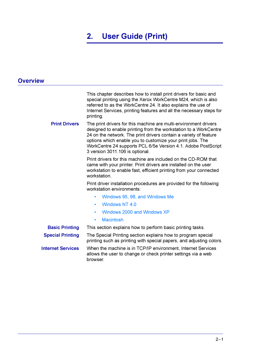 Xerox M24 manual User Guide Print, Overview 