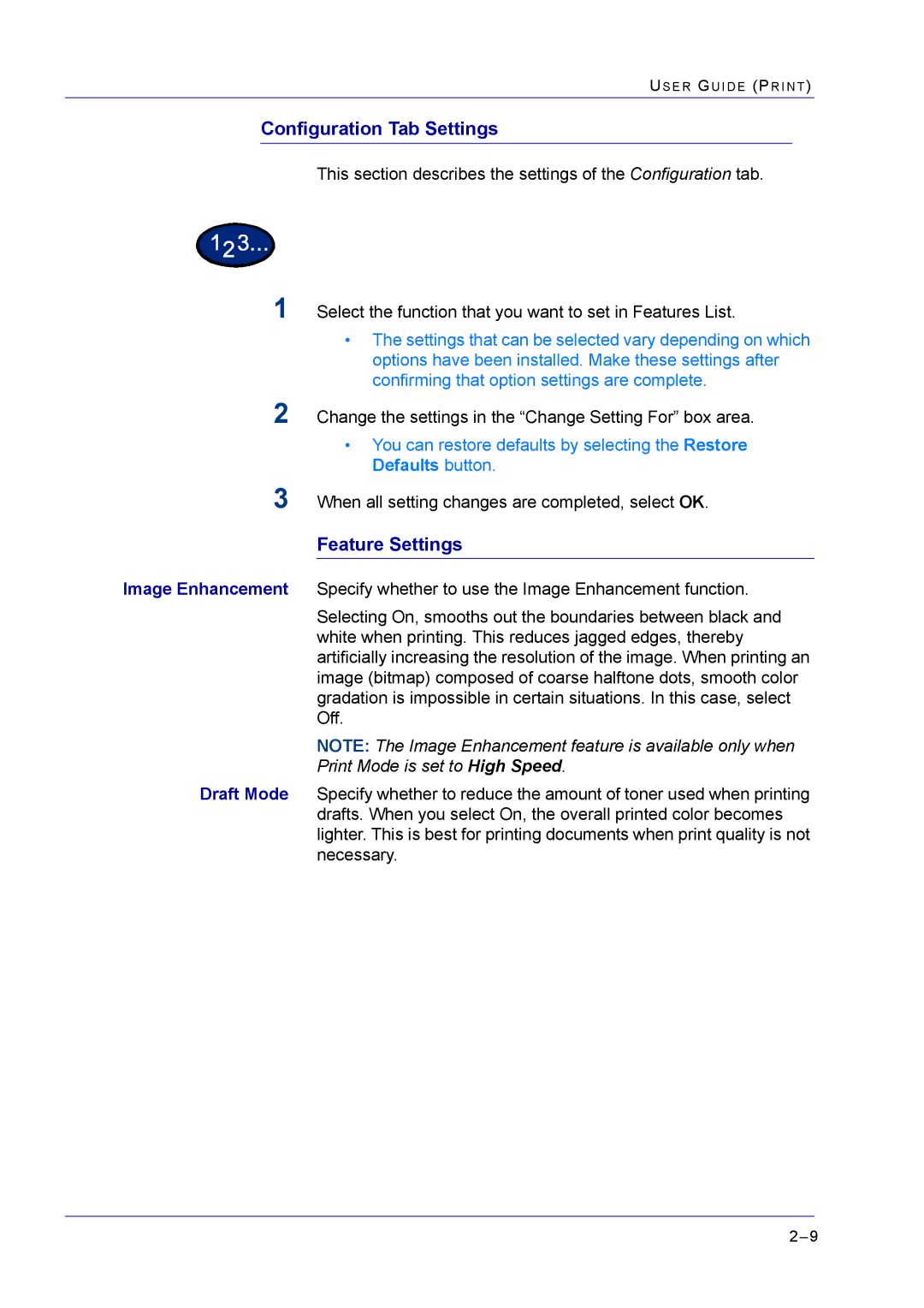 Xerox M24 manual Configuration Tab Settings, Feature Settings 