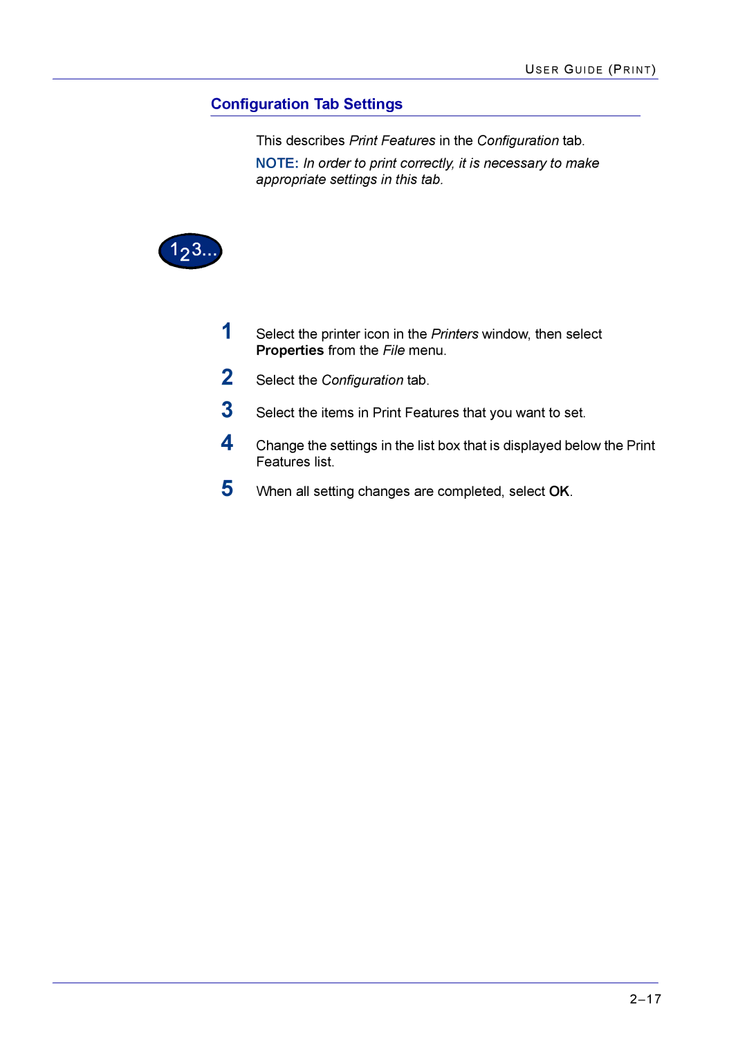 Xerox M24 manual This describes Print Features in the Configuration tab 