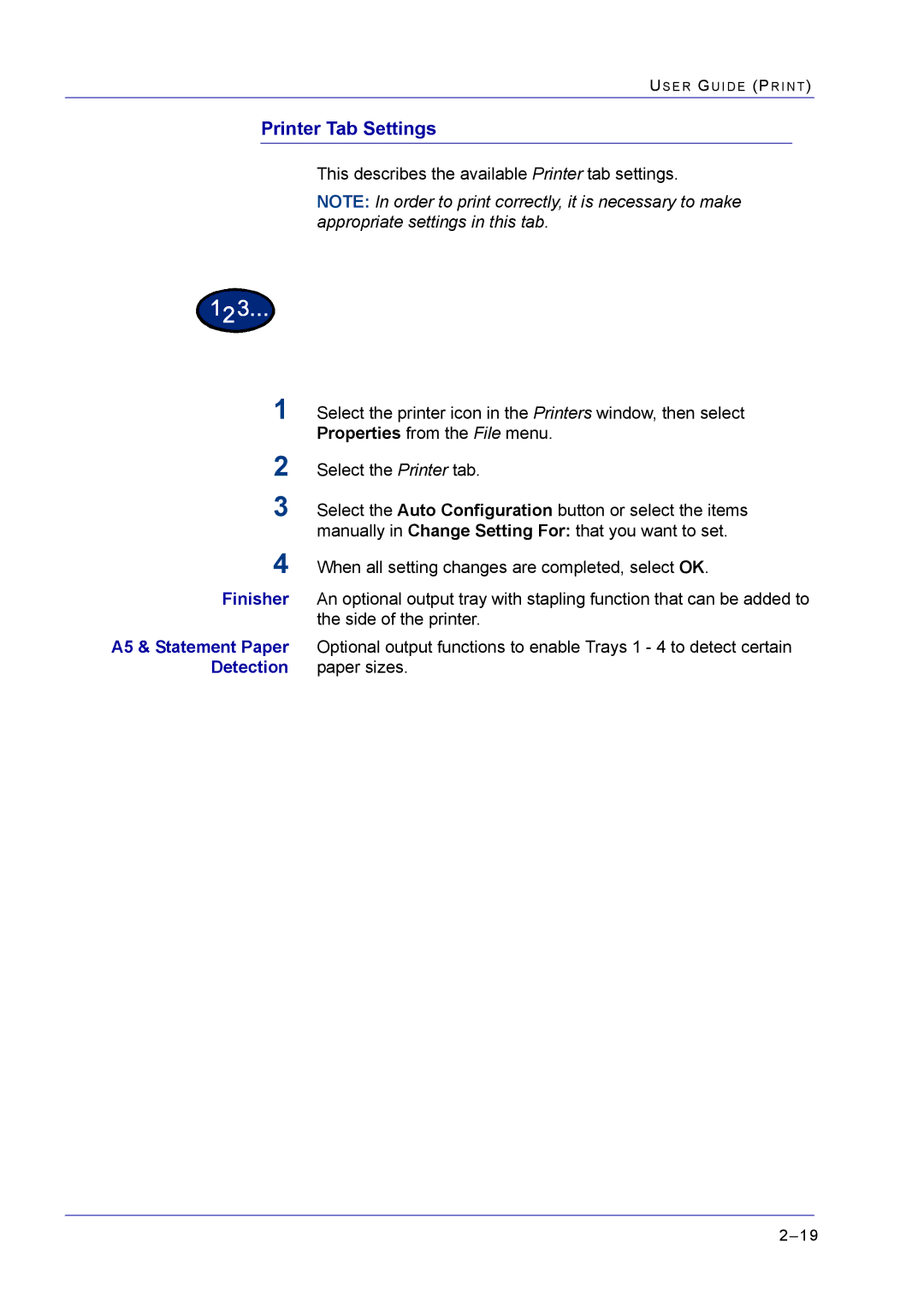 Xerox M24 manual Printer Tab Settings, Finisher 